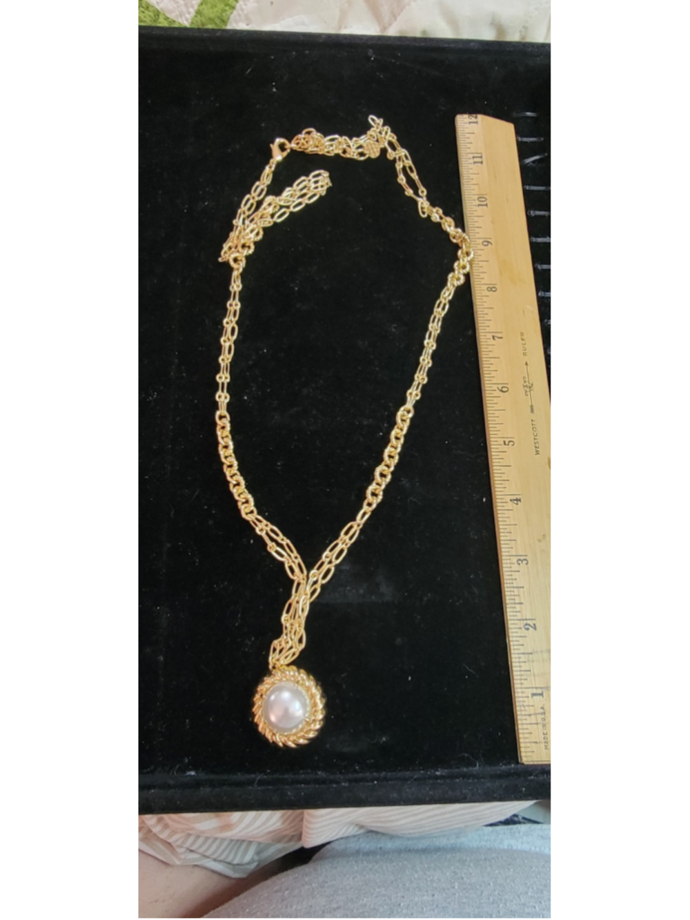 Gold Tone Faux Pearl Pendant Necklace Talbots Rope Chain Classic Vintage Style